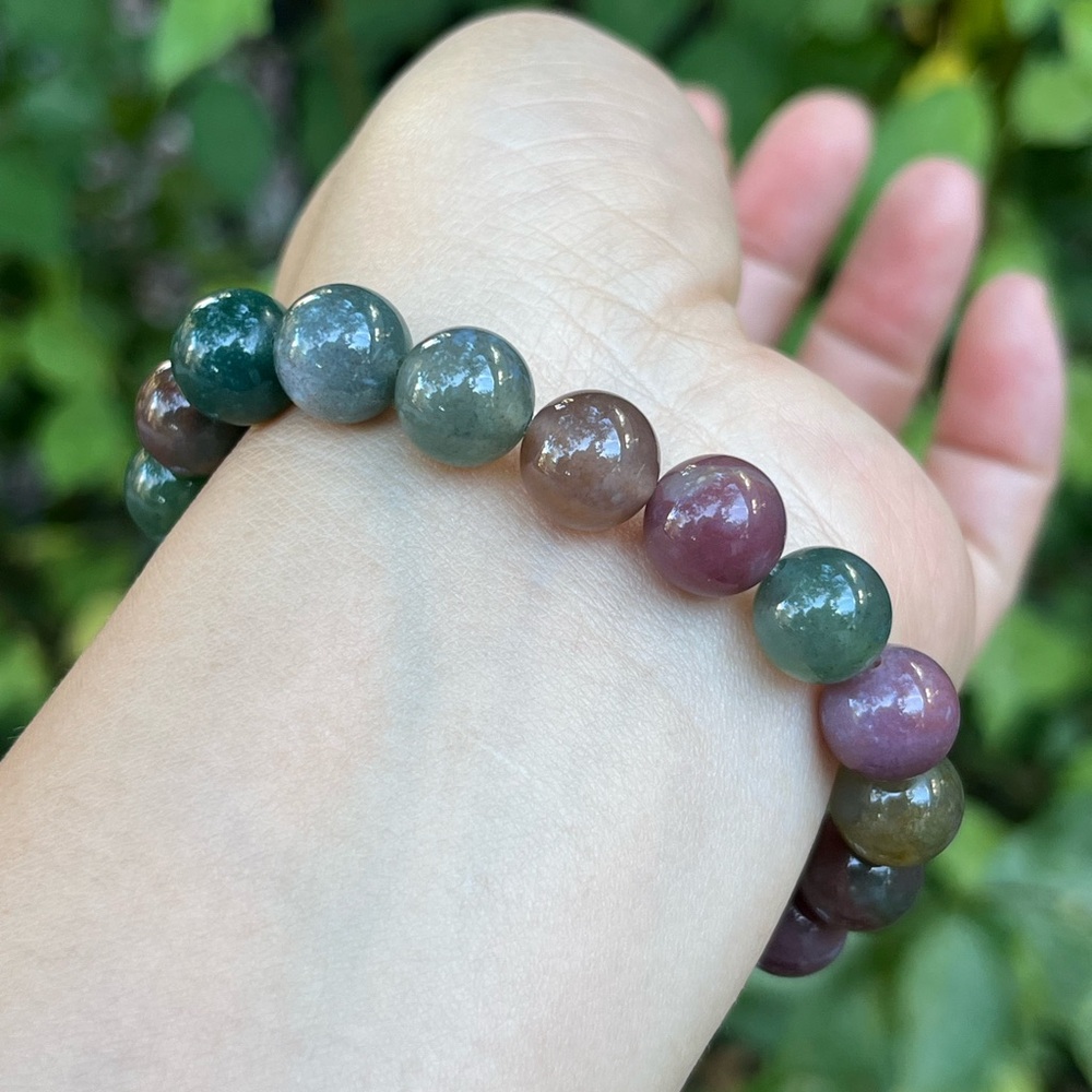 10mm stretchable rainbow color moss agate bracelet - Picture 3 of 9